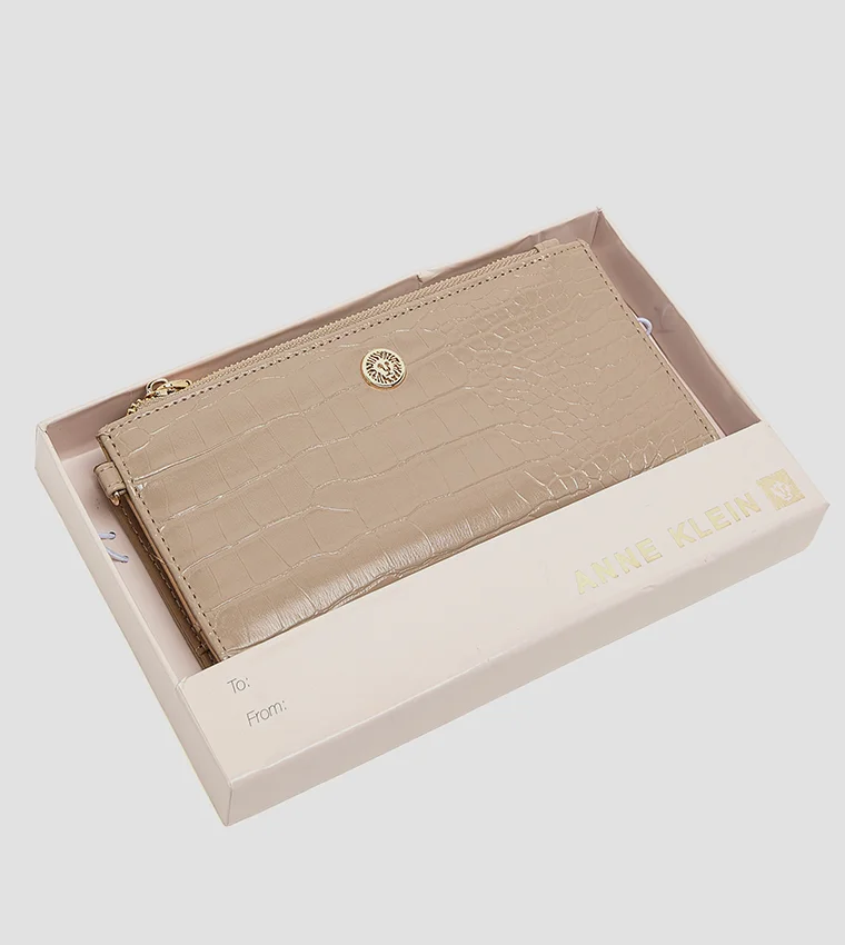 ANNE KLEIN  Anne Klein Croc Textured Zippered Bi-fold Wallet for Women | Best Price UAE